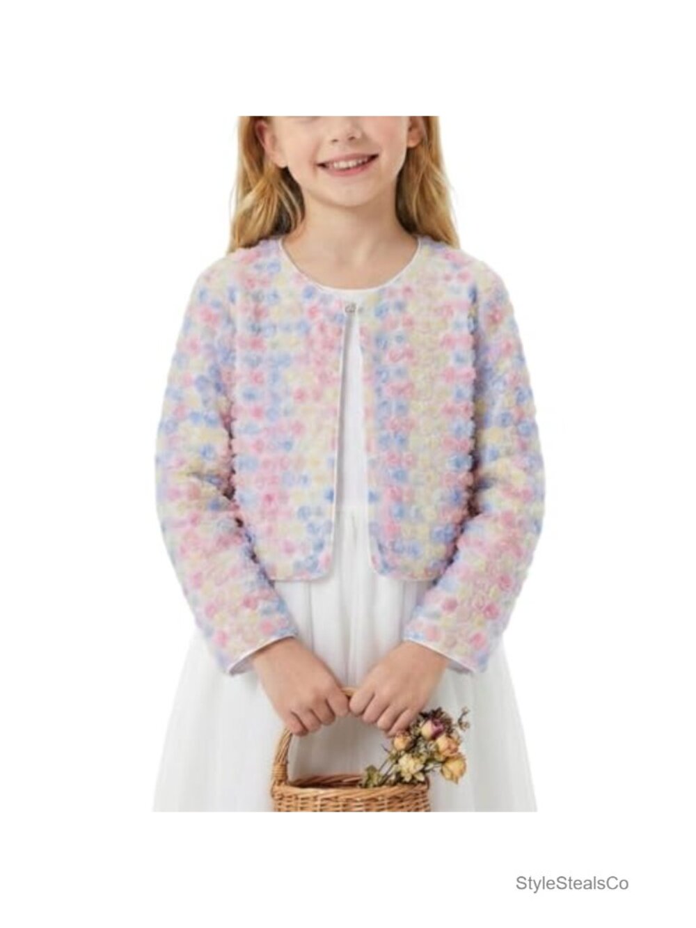Girls Cotton Knit Shrug Cardigan Long Sleeve Ruffle Hem